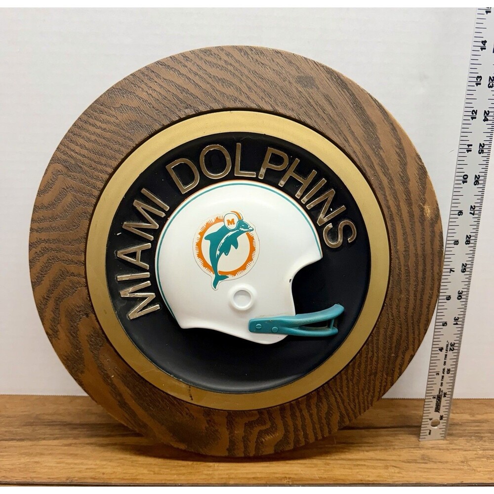 Vintage 1970s Miami Dolphins 14" Round Football Helmet Wall Plaque NFL Football